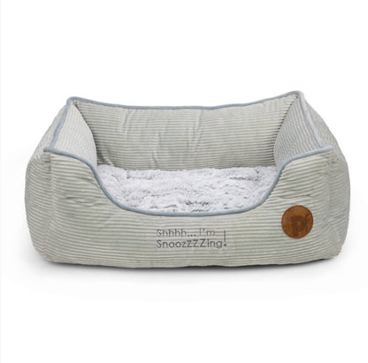 Grey Square Dog Bed With Shhh... I'm Snoozzzzing Embroidery